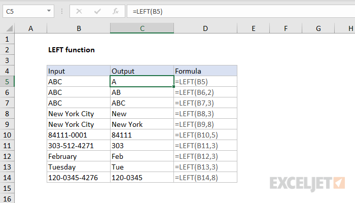 Excel LEFT function
