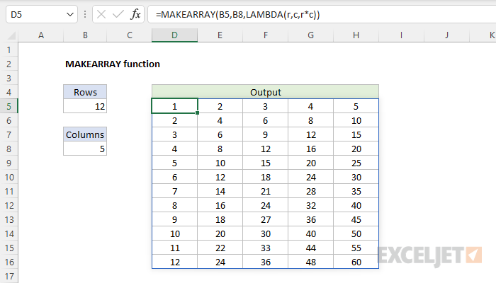 Excel MAKEARRAY function