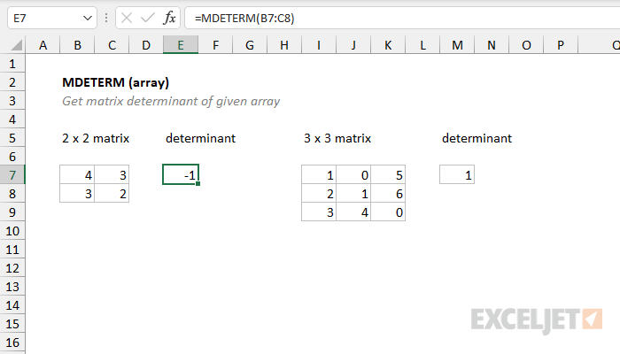 Excel MDETERM function