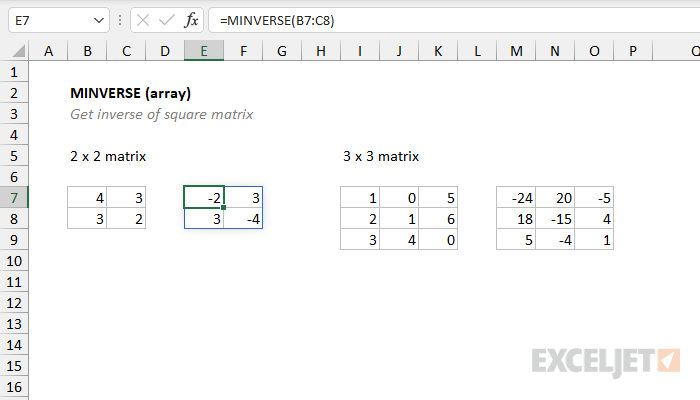 Excel MINVERSE function