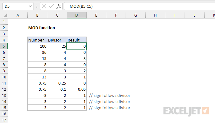 How to use the Excel MOD function | Exceljet