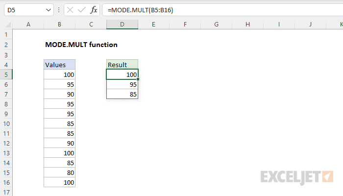 Excel MODE.MULT function