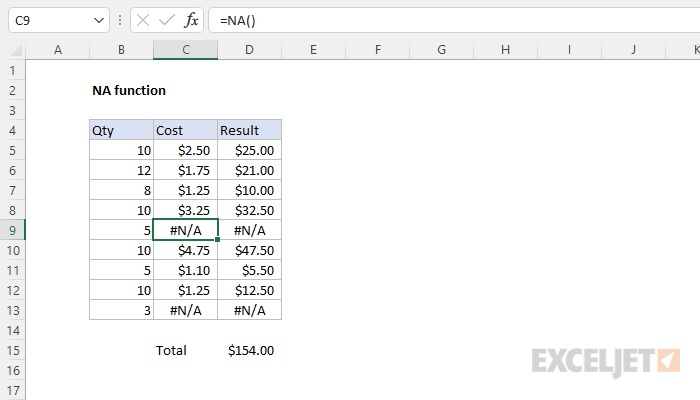 Excel NA function