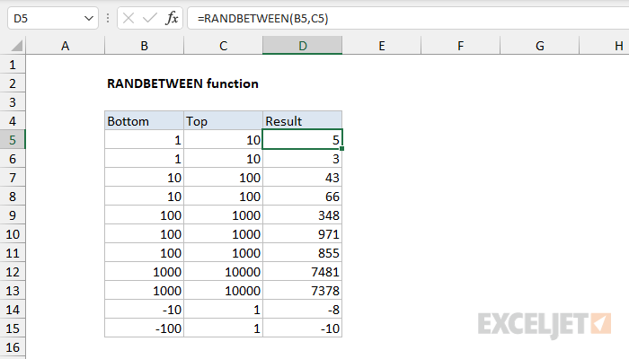 Excel RANDBETWEEN function