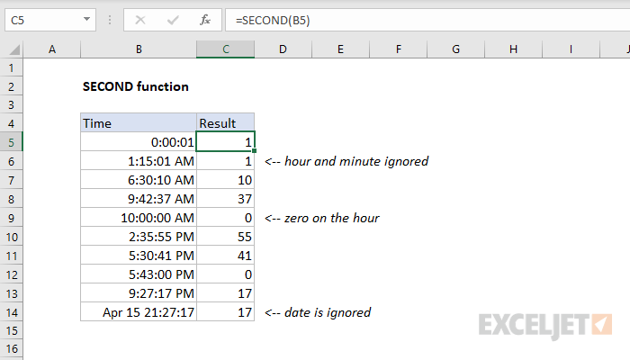 Excel SECOND function