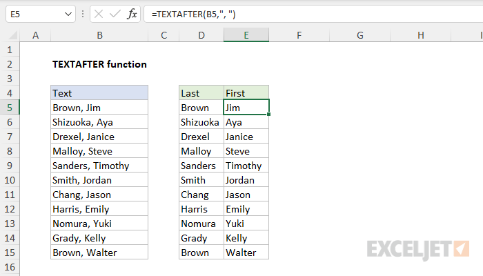 Excel TEXTAFTER function