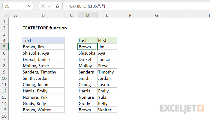 Excel TEXTBEFORE function