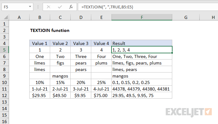 Excel TEXTJOIN function