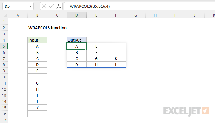 Excel WRAPCOLS function