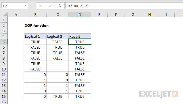 Excel XOR function