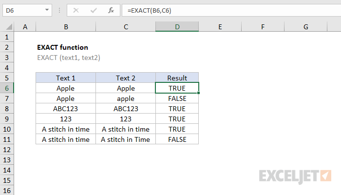 Excel EXACT function