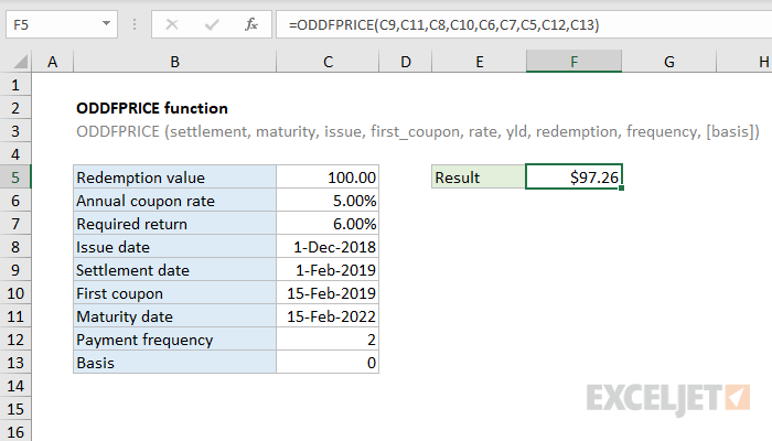 Excel ODDFPRICE function