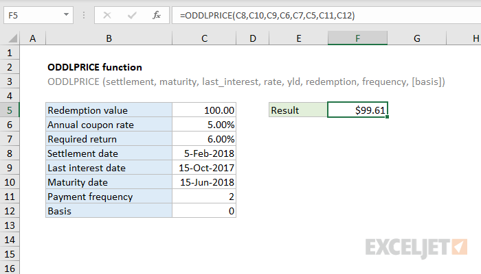 Excel ODDLPRICE function