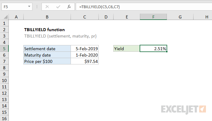 Excel TBILLYIELD function