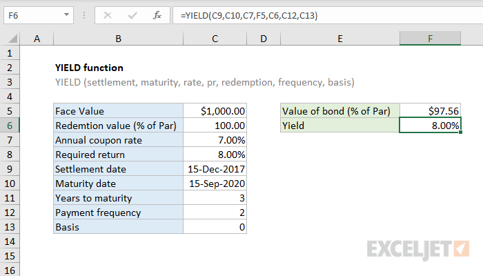 Excel YIELD function
