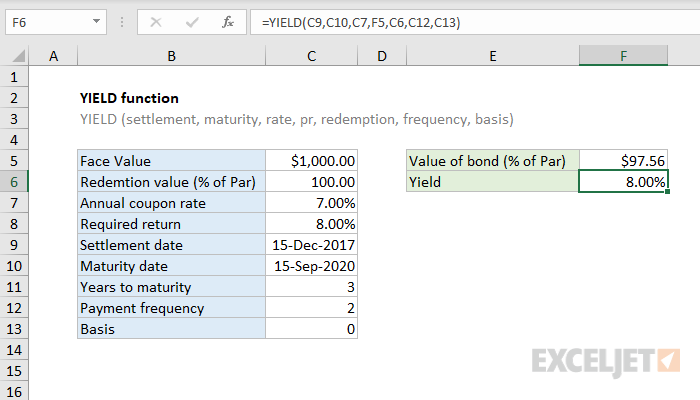 How To Use The Excel Yield Function Exceljet