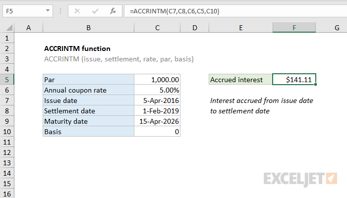 Excel ACCRINTM function