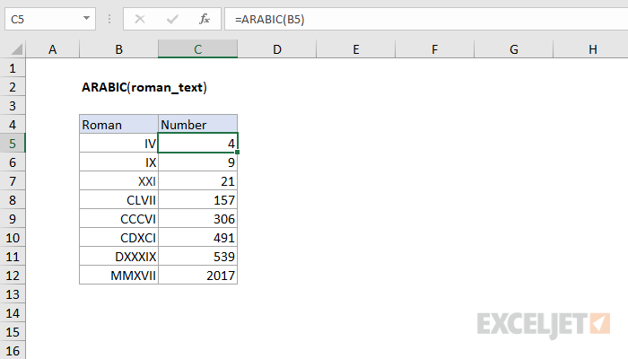 Excel ARABIC function
