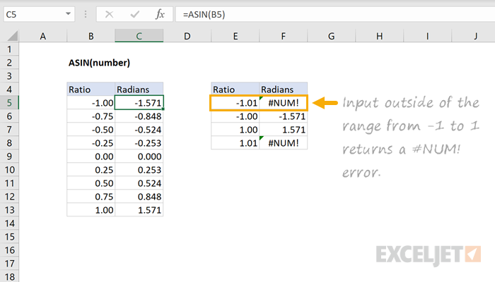 Excel ASIN function