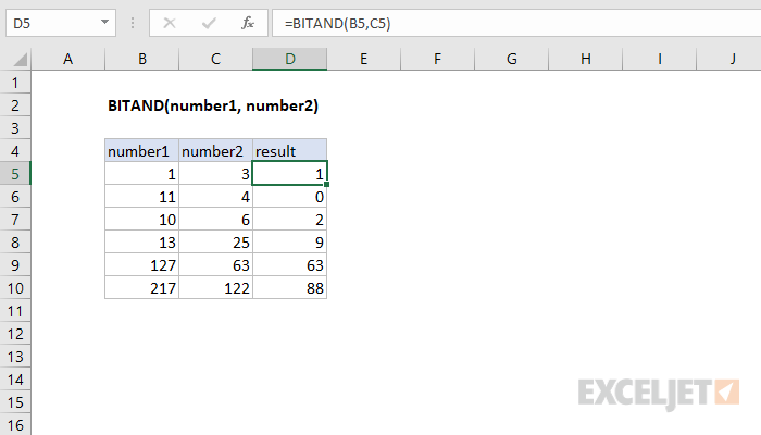 Excel BITAND function