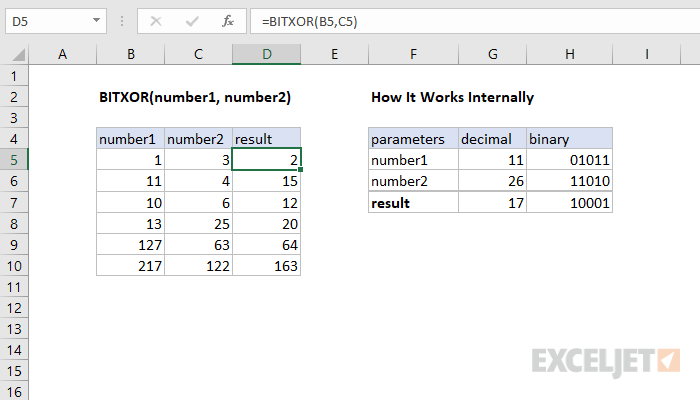 Excel BITXOR function