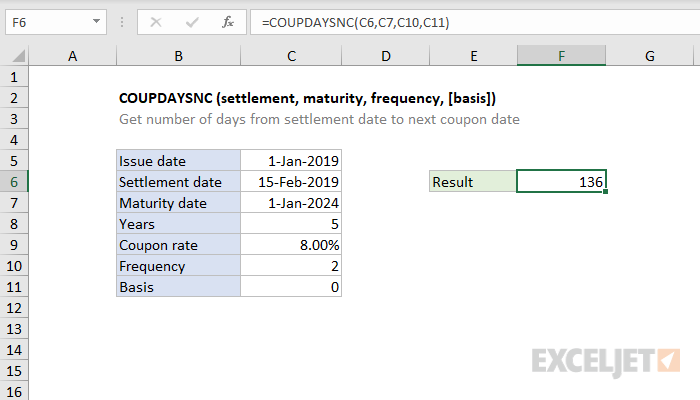 Excel COUPDAYSNC function