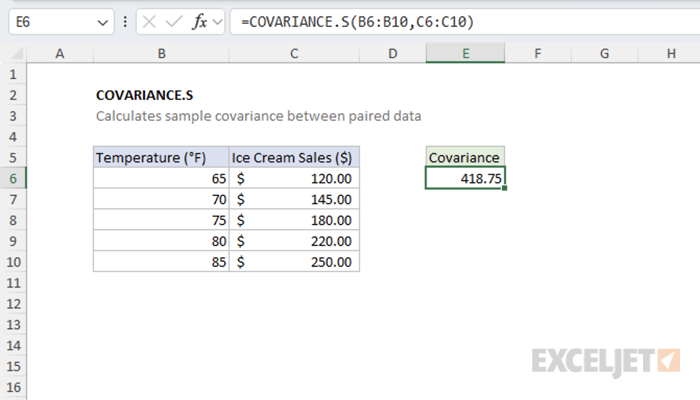 Excel COVARIANCE.S function