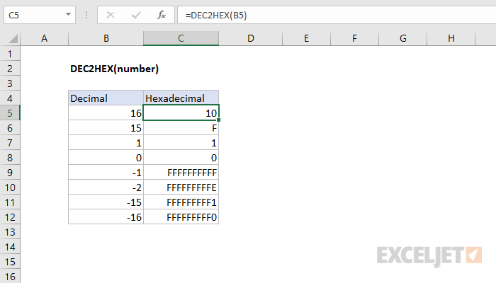 Excel DEC2HEX function