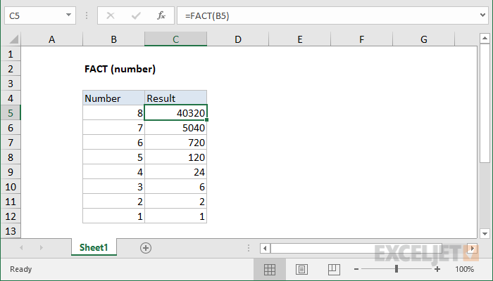 How To Use The Excel Fact Function Exceljet 3631