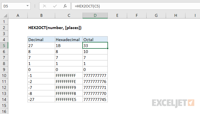 Excel HEX2OCT function