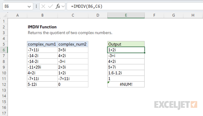 Excel IMDIV function