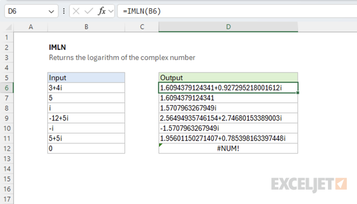 Excel IMLN function