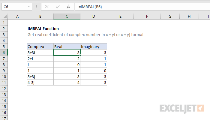 Excel IMREAL function