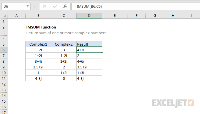 Excel IMSUM function