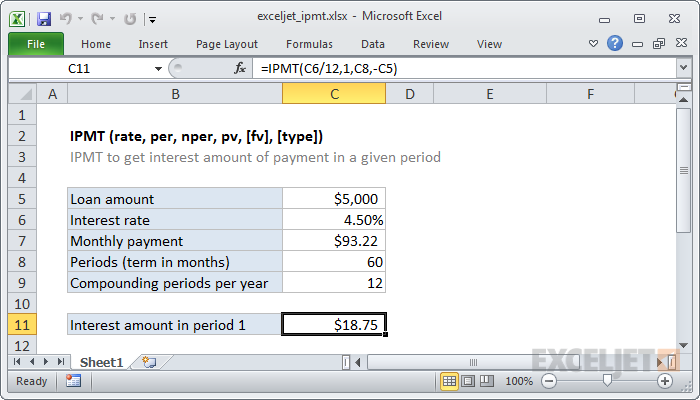 Excel IPMT function