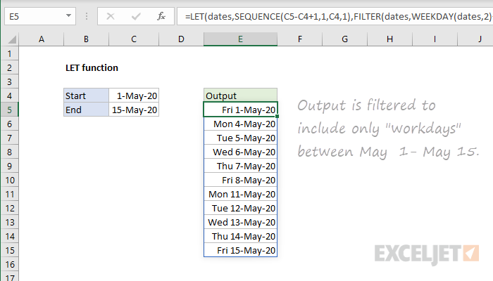 Excel LET function