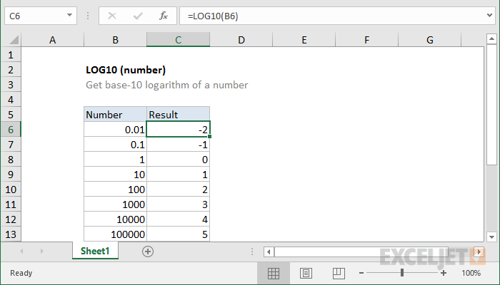 Excel LOG10 function