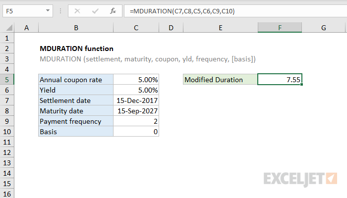 How To Use The Excel Mduration Function Exceljet