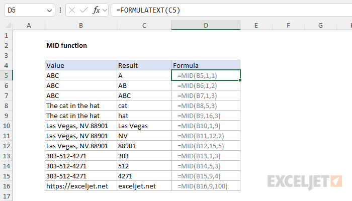 Excel MID function