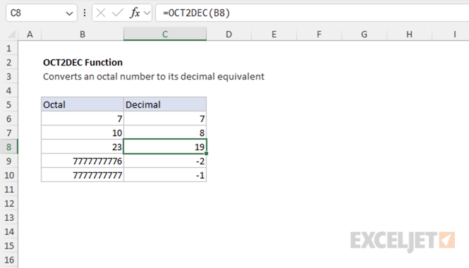 Excel OCT2DEC function