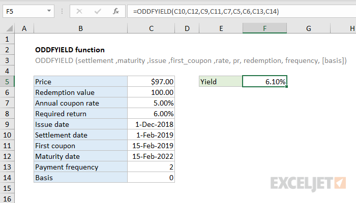 How to use the Excel ODDFYIELD function | Exceljet