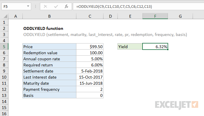 Excel ODDLYIELD function