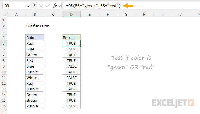 Excel OR function