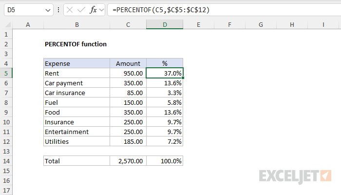 Excel PERCENTOF function