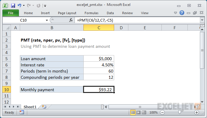 Excel PMT function