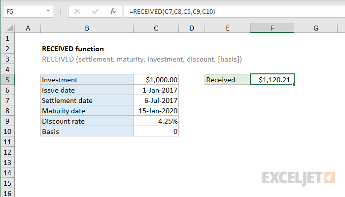 Excel RECEIVED function