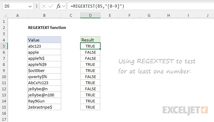 Excel REGEXTEST function