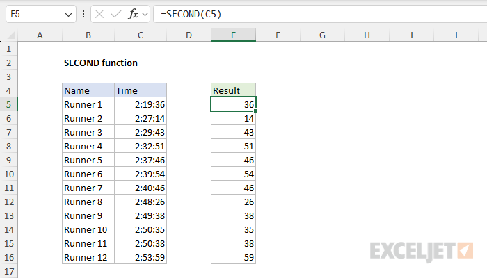 Excel SECOND function