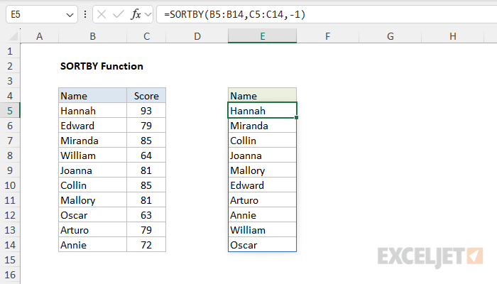 Excel SORTBY function