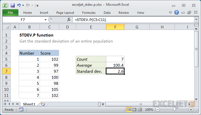 Excel STDEV.P function